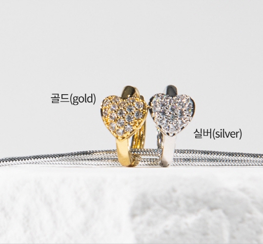 500ox 정사각형 컬러－골드－실버 하트포인트 큐빅원터치 귀걸이 KCJ 8083
