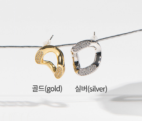 500px 골드 실버 웨이브메탈 큐빅포인트 귀걸이