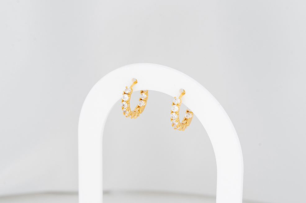 풀큐빅 라운드원터치 귀걸이 골드 2