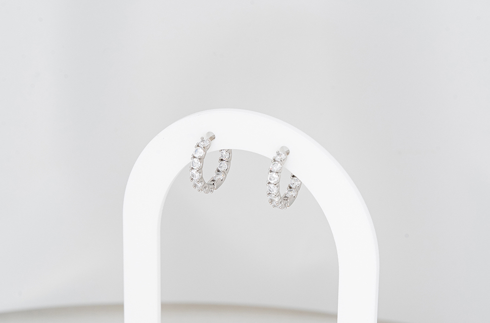 풀큐빅 라운드원터치 귀걸이 실버 2