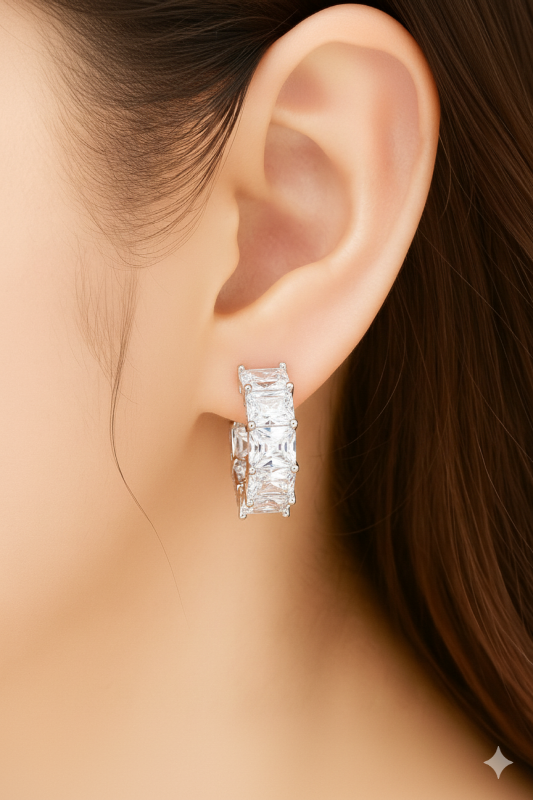 풀큐빅 스퀘어라인 귀걸이 925실버 알러지방지 3 800px