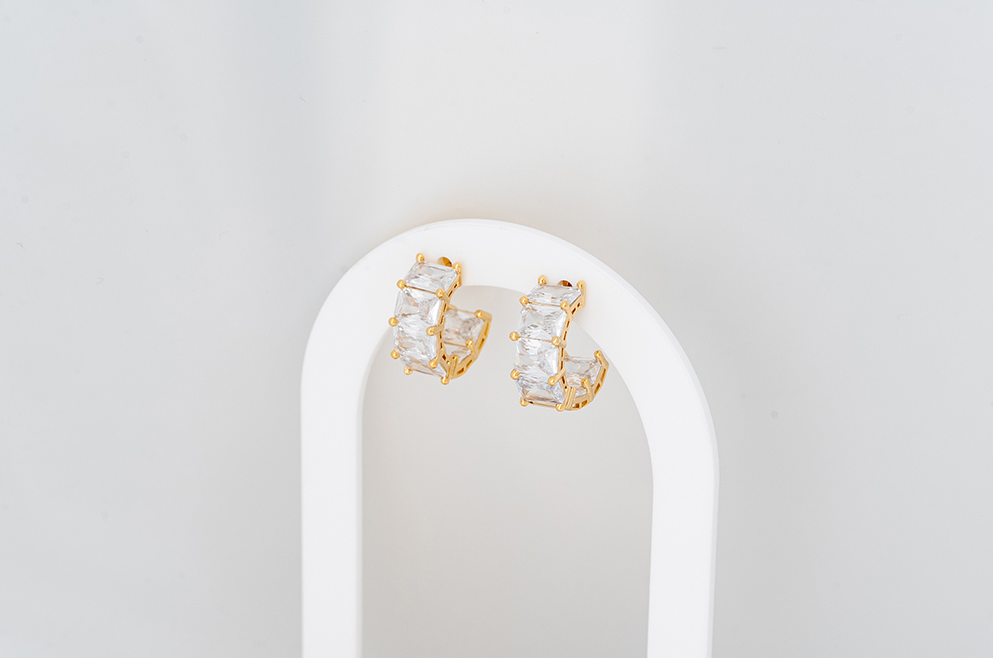 풀큐빅 스퀘어라인 귀걸이 925실버 알러지방지 골드 2