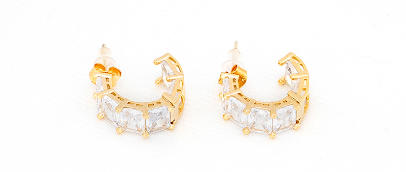 풀큐빅 스퀘어라인 귀걸이 925실버 알러지방지 골드