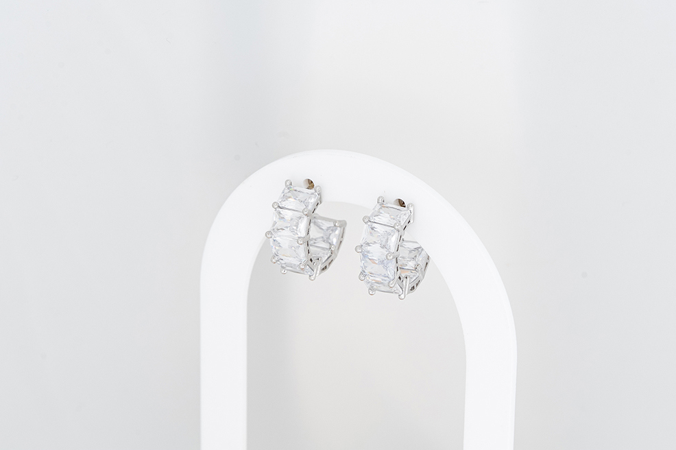 풀큐빅 스퀘어라인 귀걸이 925실버 알러지방지 실버 2