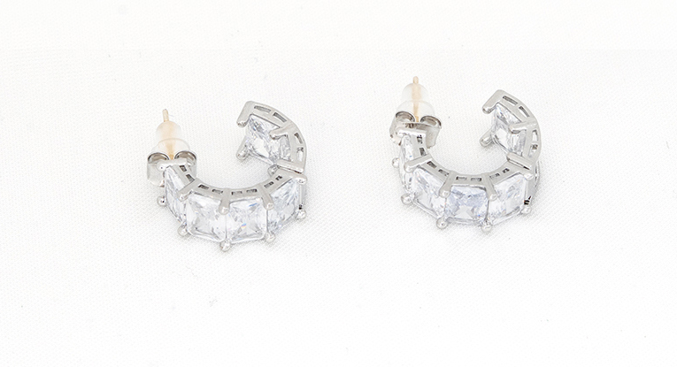 풀큐빅 스퀘어라인 귀걸이 925실버 알러지방지 실버